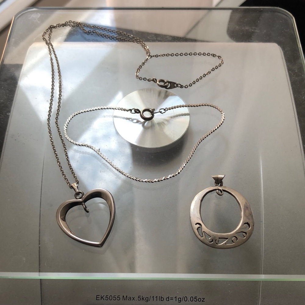 Silvertone Bracelet, Necklace and Heart Pendant, and Silver Oval Pendant